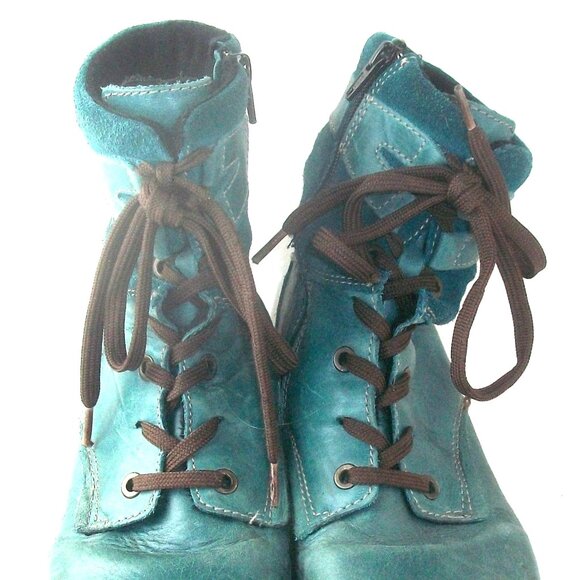 Dromedaris Kara Turquoise Suede & Leather Lace-Up + SIde=Zip Boots - Picture 5 of 8